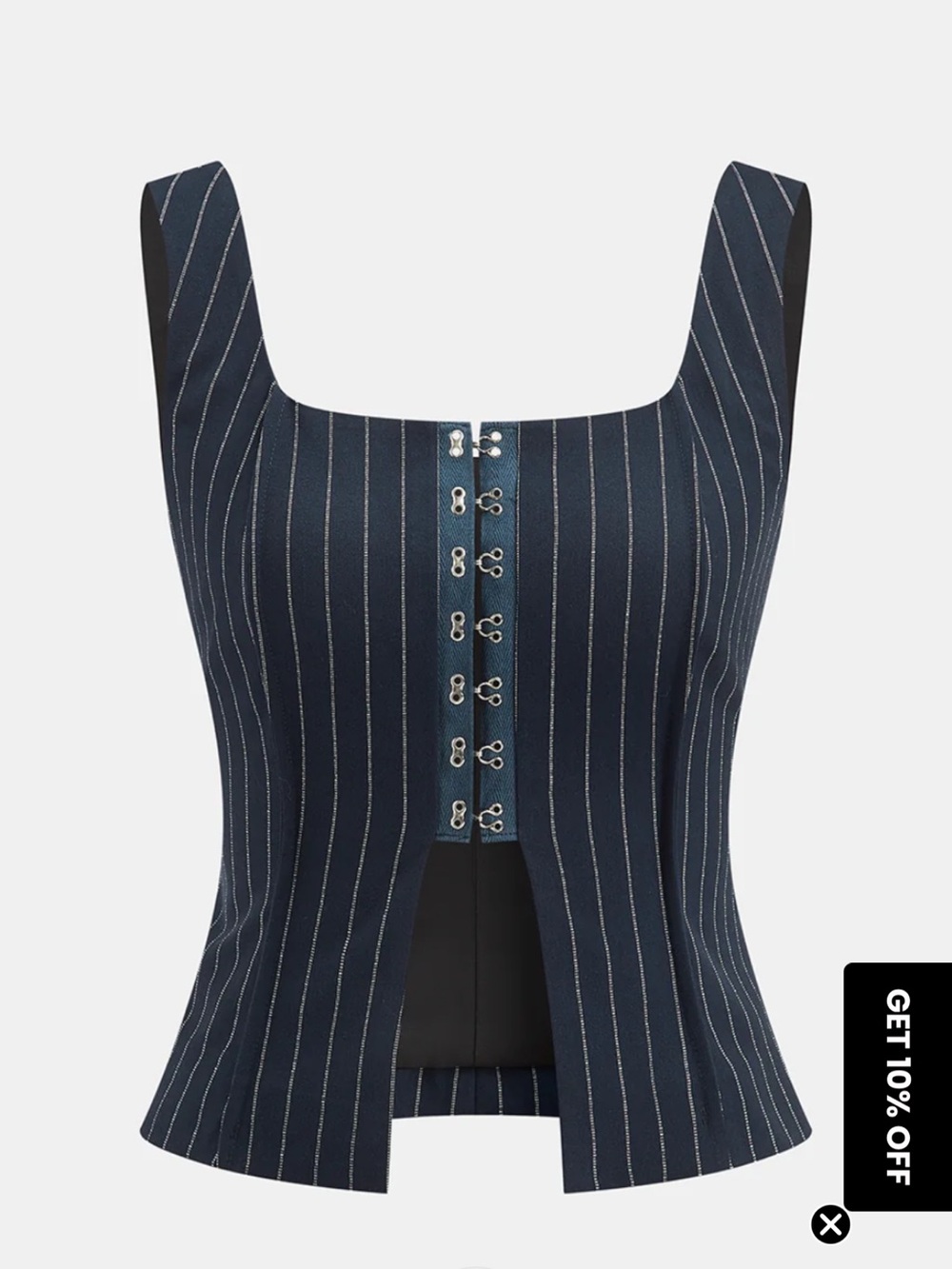 Commense Navy Pinstripe Hook-and-Eye Corset Vest large NWT